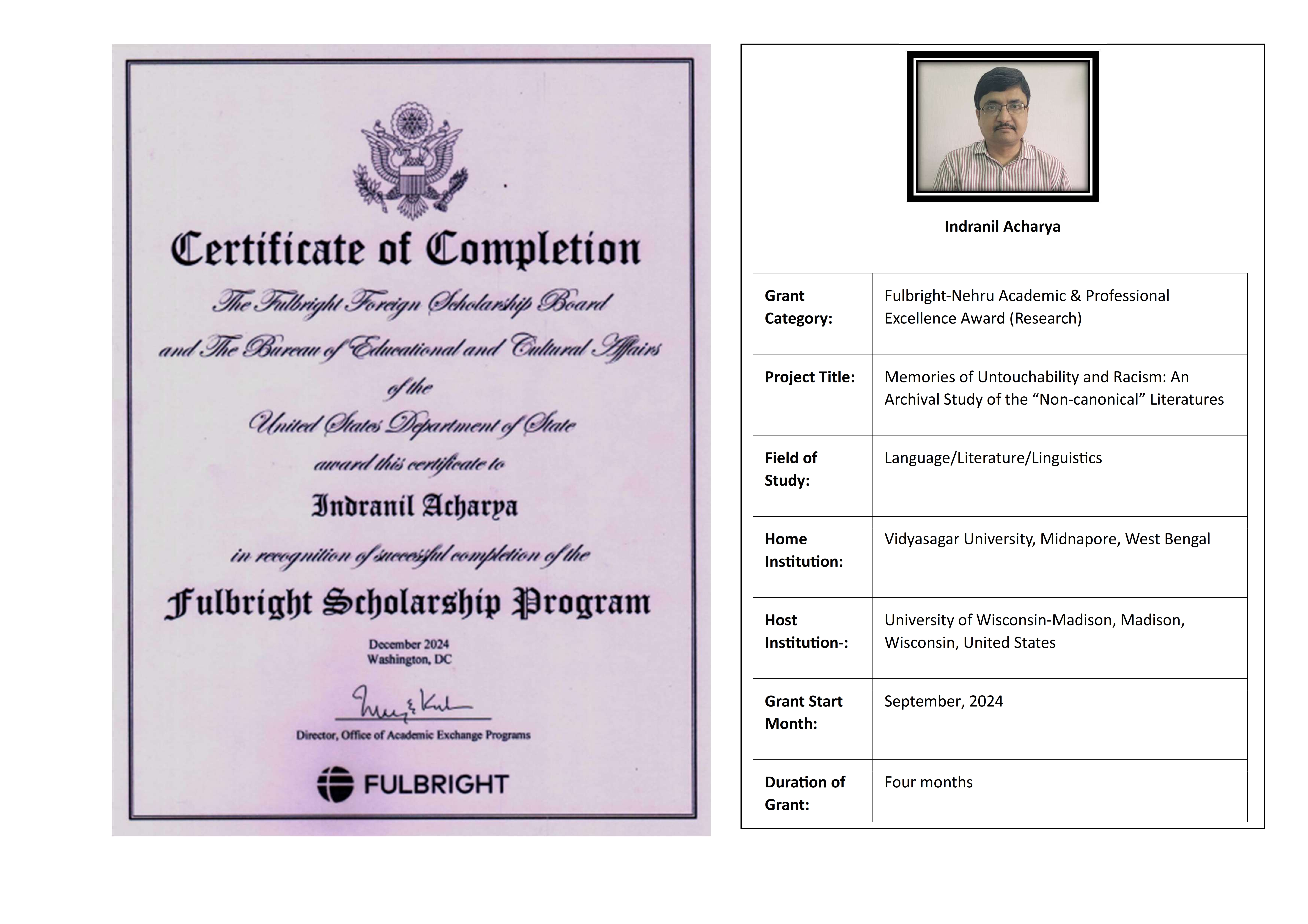 Fulbright-Nehru Academic & Professional Excellence Award (Research)