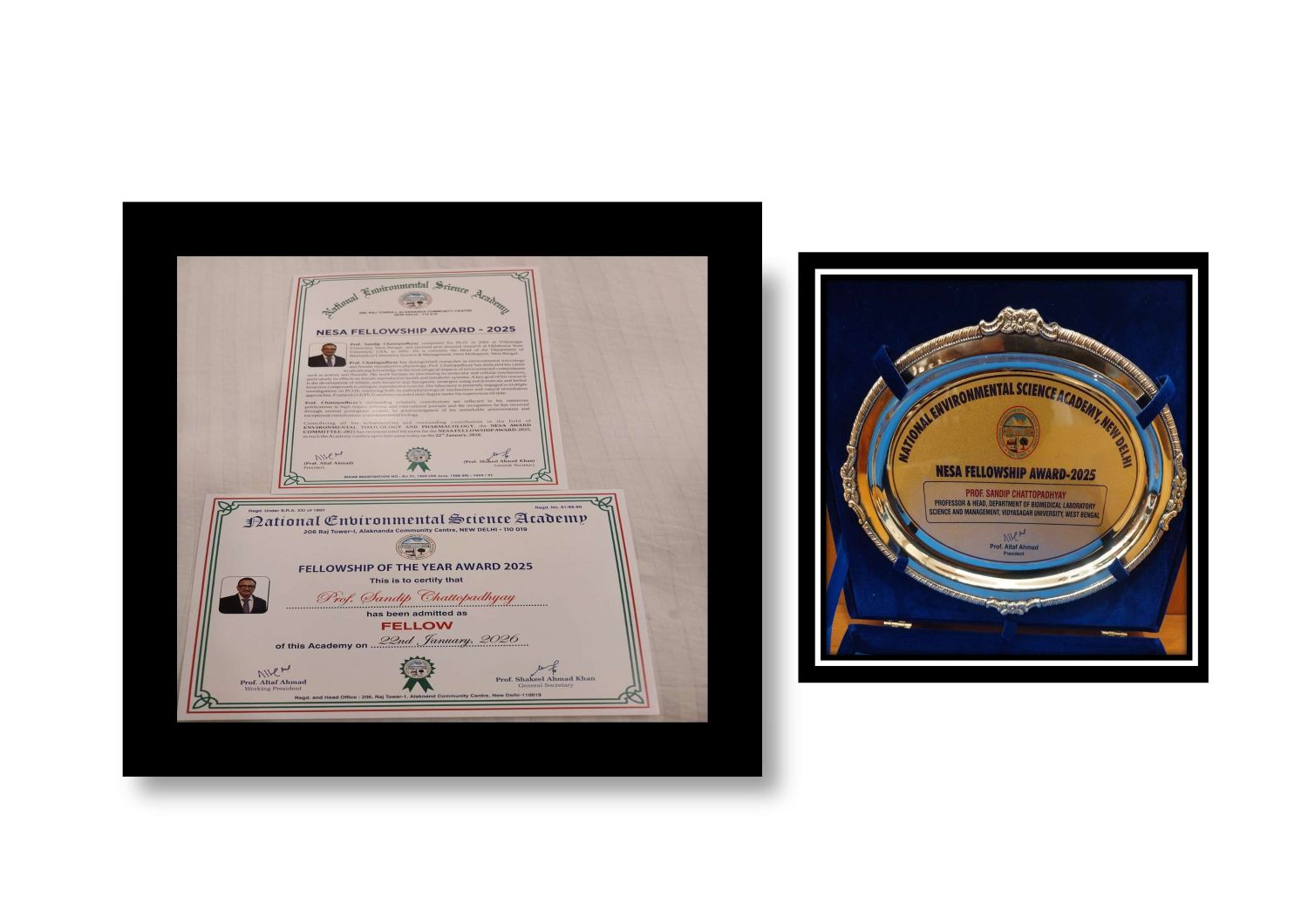 National Environmental Science Academy (NESA) Fellowship Award - 2025 confired by Prof. Sandip Chattopadhyay, DEPARTMENT OF BIO-MEDICAL LABORATORY SCIENCE AND MANAGEMENT